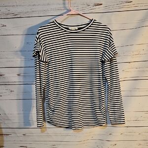 H&M Mama Maternity Black & White Striped Ruffle Long Sleeve Top,M‎
